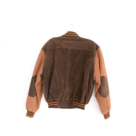 Vintage Avalanche Brown Tan 100% Suede Leather Lined ZipUp Bomber Varsity Jacket - Picture 14 of 16